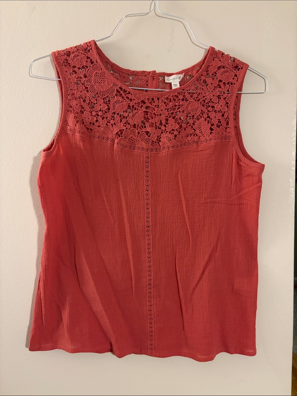 Garnet Hill Crochet Yoke Sleeveless Tank - Rust Red